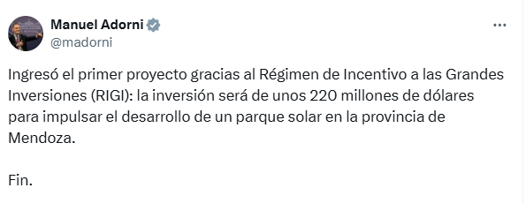 Lo Presti recibirá en Las Heras la primera inversión bajo el RIGI del país
